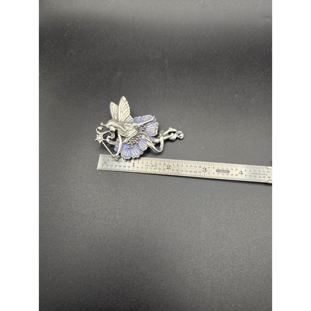 Vtg Signed JJ Jonette Pewter Fairy Nymph Rhinestone Star Blue Sparkle Pin Brooch - Picture 4 of 5